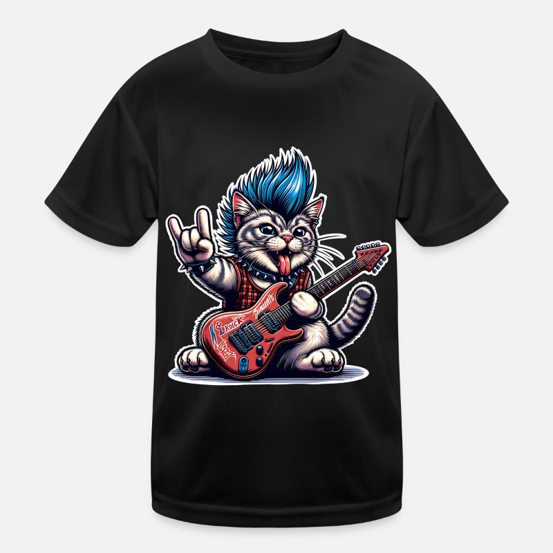 Cat Rock and Roll Guitarist Kids Functional T-Shirt