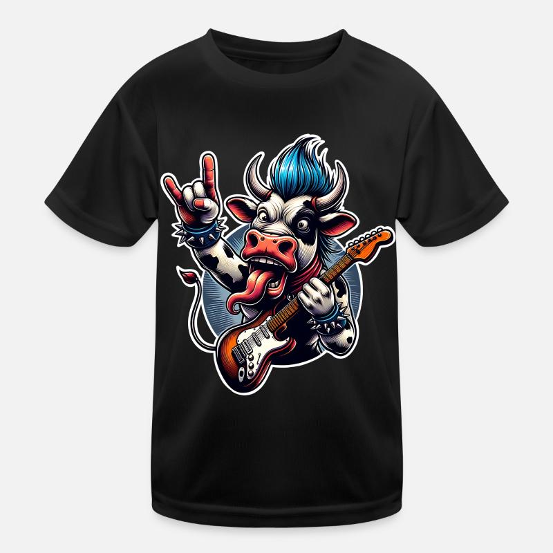 Kuh Rock and Roll Guitarist Kids Functional T-Shirt