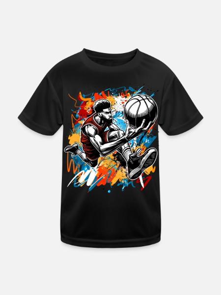 Basketball Basketballer - Kinder Funktions-T-Shirt - Schwarz - Vorne