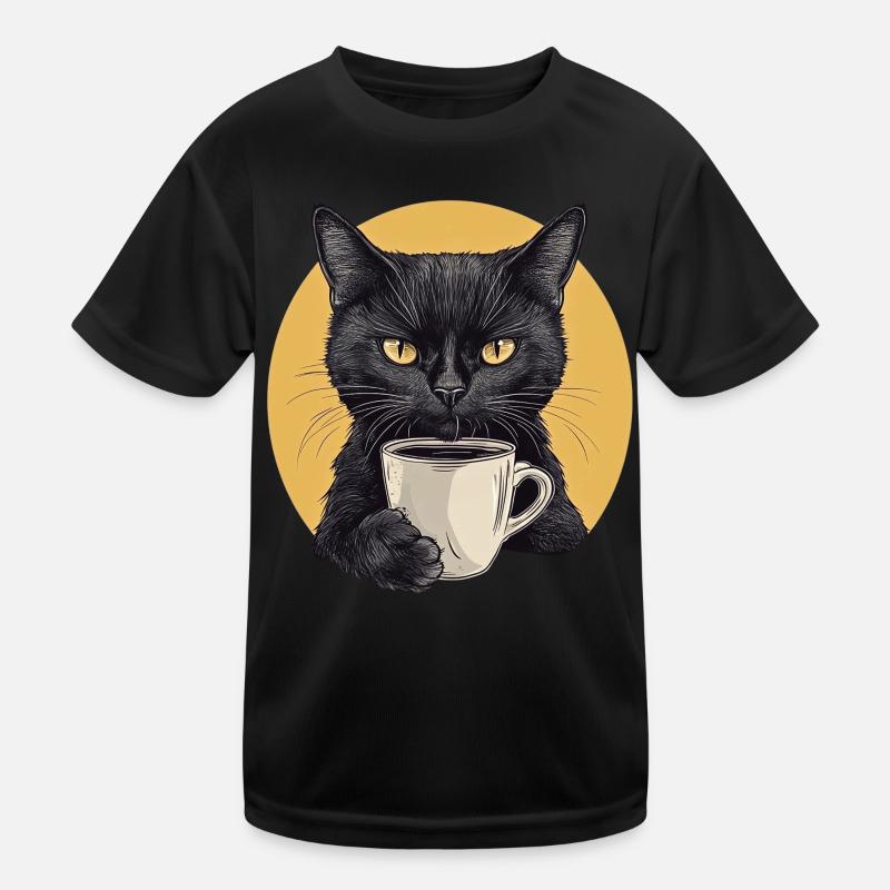 Realistische Katze mit Kaffee - Morgenritual Kinder Funktions-T-Shirt