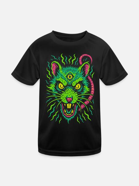 Dreiaugige Neon-Ratte mit Wahnsinnsblick - Kinder Funktions-T-Shirt - Schwarz - Vorne