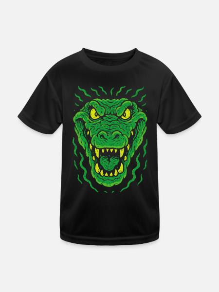 Angry lizard head in neon style - Kids Functional T-Shirt - black - Front
