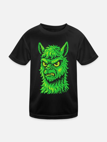 Wütendes Neon-Lama mit Killerblick - Kinder Funktions-T-Shirt - Schwarz - Vorne