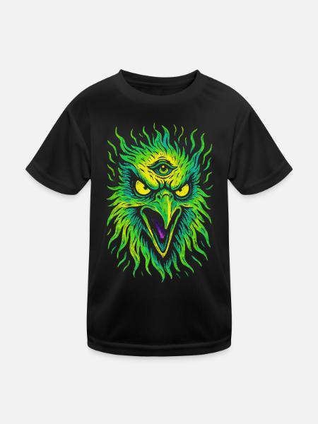 Psycho-Vogel mit drittem Auge Neon Adler - Kinder Funktions-T-Shirt - Schwarz - Vorne