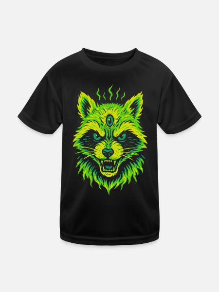 Mystical raccoon with third eye - Kids Functional T-Shirt - black - Front