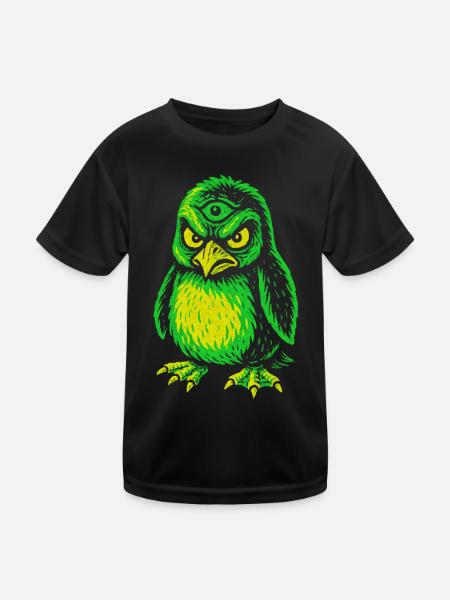 Dreiaugiger Neon-Pinguin mit Zornblick - Kinder Funktions-T-Shirt - Schwarz - Vorne