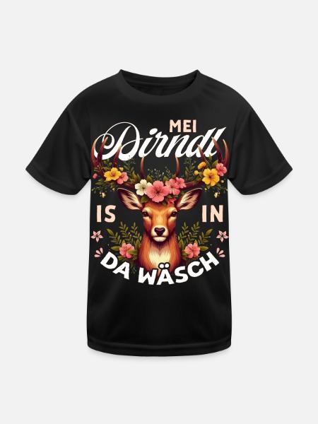 Trachten T-Shirt Dirndl Damen Trachtenshirt Tracht - Kinder Funktions-T-Shirt - Schwarz - Vorne