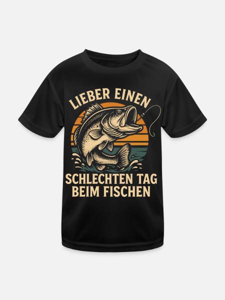 Lieber Angeln als Arbeiten Spruch - Kinder Funktions-T-Shirt - Schwarz - Vorne