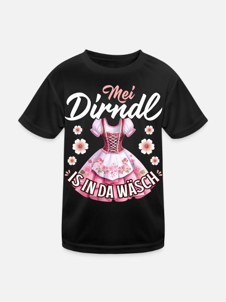Dirndl Shirt Trachtenshirt Damen Trachten T-Shirt - Kinder Funktions-T-Shirt - Schwarz - Vorne