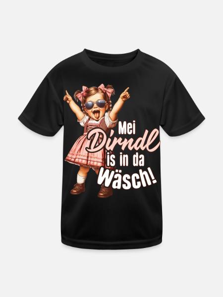 Trachtenshirt Damen Trachten T-Shirt Dirndl Ersatz - Kinder Funktions-T-Shirt - Schwarz - Vorne