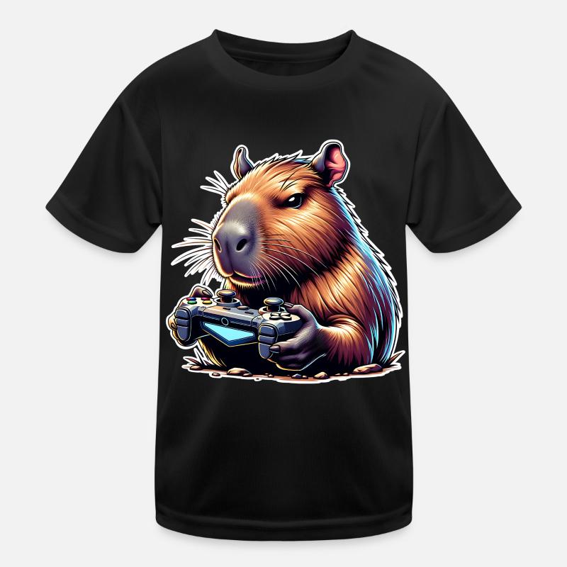 Capybara Gaming - Kinder Funktions-T-Shirt - Schwarz