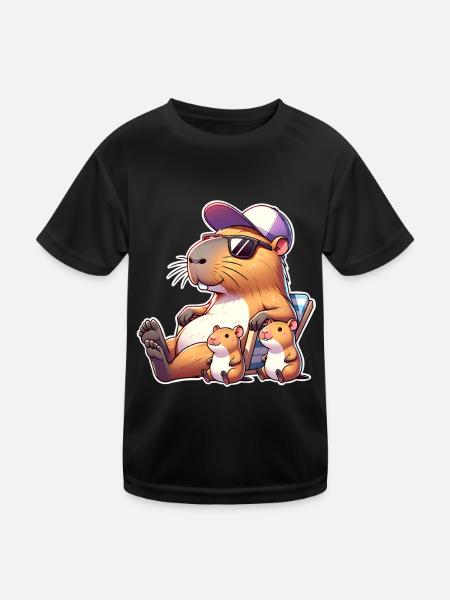 Capybara Dad Kids Son Daughter Kids - Kids Functional T-Shirt - black - Front