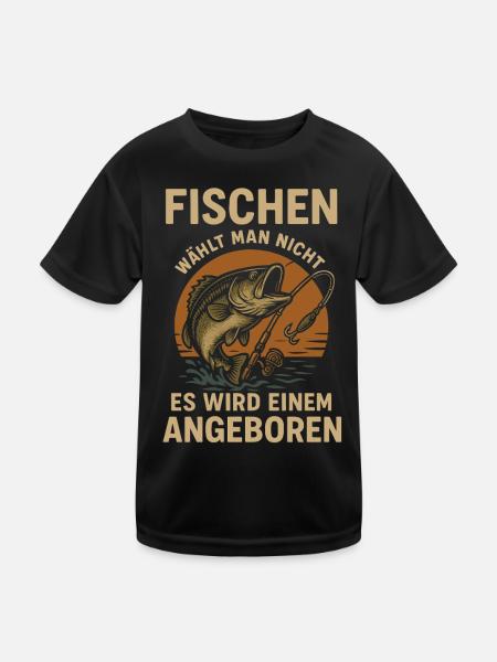 Fish Fishing Sport Rod Adventure - Kids Functional T-Shirt - black - Front