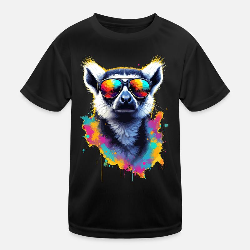 Dj Lemur with Sunglasses Trend Design T-Shirt Kids Functional T-Shirt