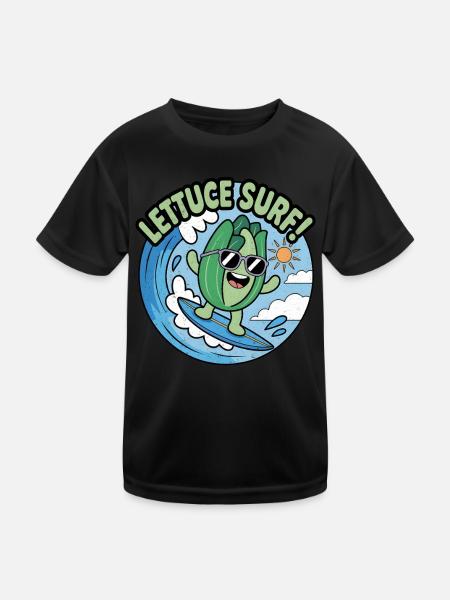 Salat am Surfen - Kinder Funktions-T-Shirt - Schwarz - Vorne