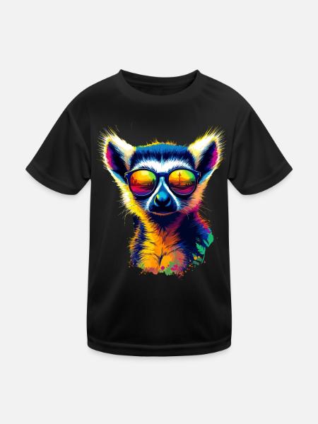 Dj Lemur with Sunglasses T-Shirt - Kids Functional T-Shirt - black - Front