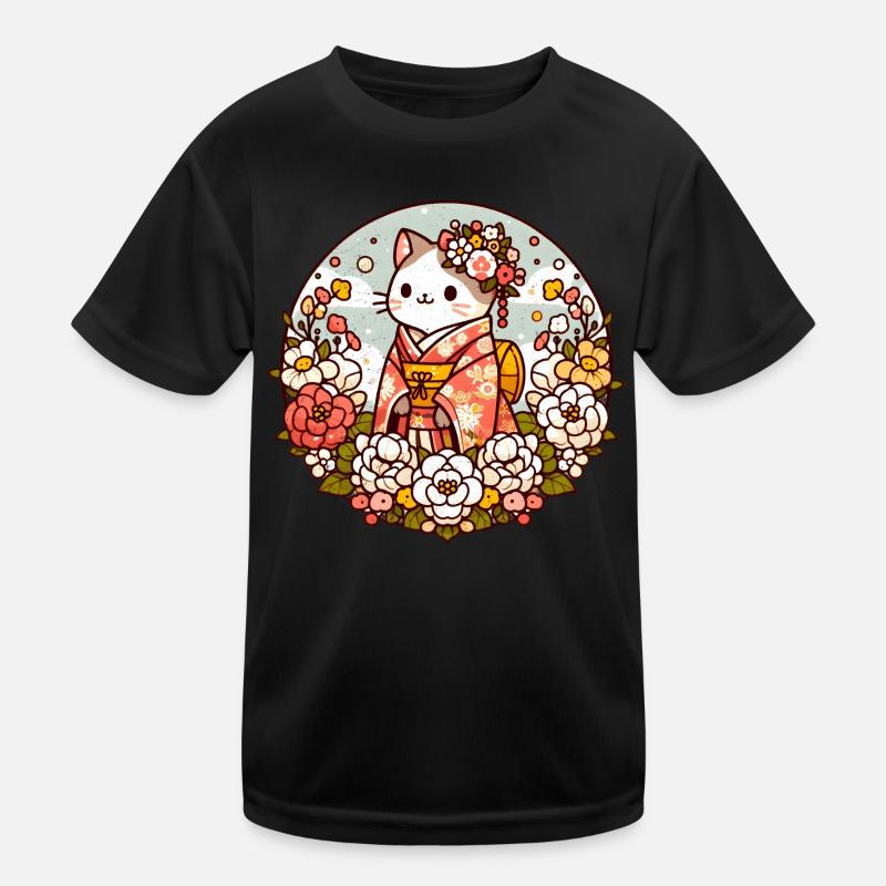 Kimono chat avec des fleurs T-shirt sport Enfant