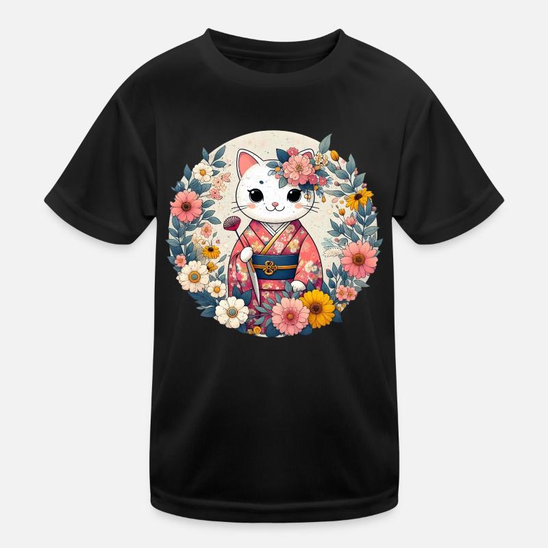Kimono chat avec des fleurs T-shirt sport Enfant