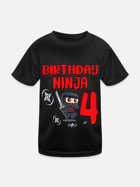 Birthday Ninja 4 Years Old Bday Party Gift Ninja - Kids Functional T-Shirt - black - Front