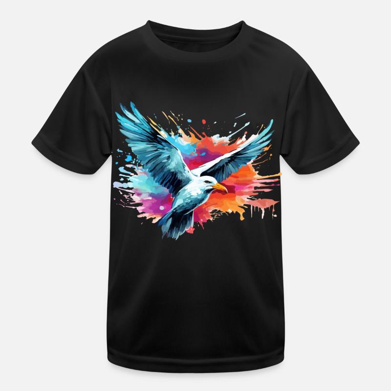 Bunte Möwe Farbkleckse Farbspritzer - Kinder Funktions-T-Shirt - Schwarz