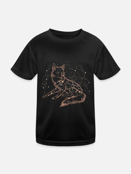 Fox Starry Sky Constellation - Kids Functional T-Shirt - black - Front