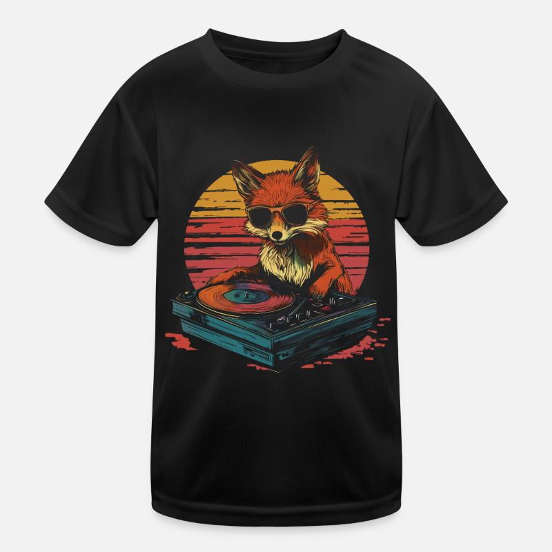 Fuchs mit Sonnenbrille als DJ am Turntable Kinder Funktions-T-Shirt