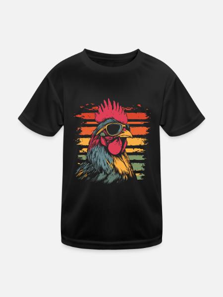 Hahn mit Sonnenbrille vintage - Kinder Funktions-T-Shirt - Schwarz - Vorne