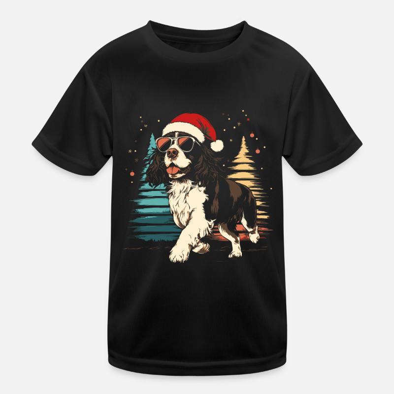 English Springer Spaniel with Santa Hat Kids Functional T-Shirt