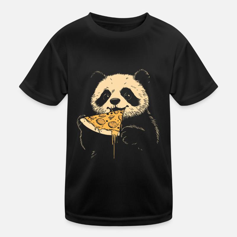 Panda isst Pizza - Kinder Funktions-T-Shirt - Schwarz