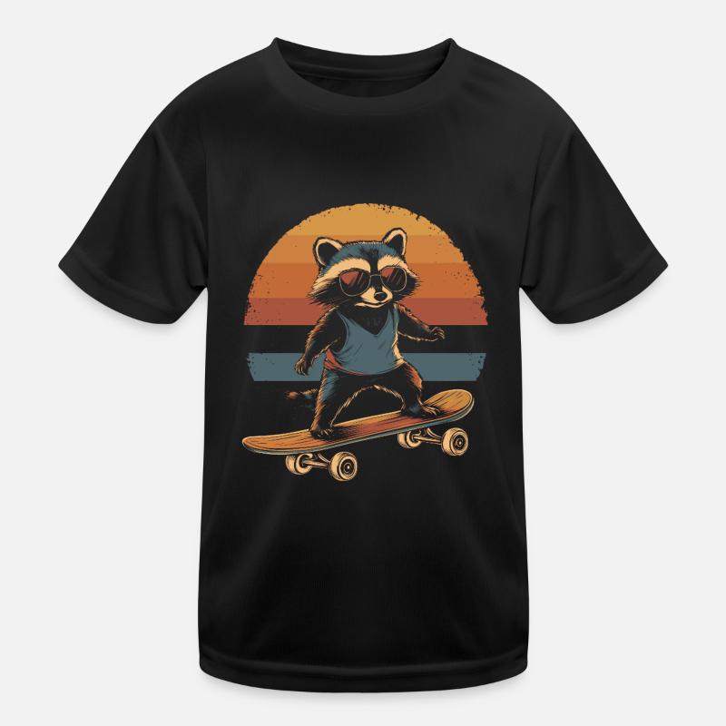 Raccoon on skateboard vintage Kids Functional T-Shirt