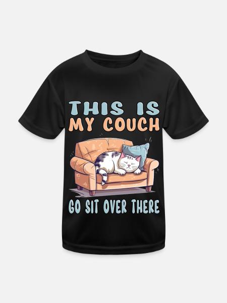 Cat Couch Sofa Funny Humor Typical Cartoon - Kids Functional T-Shirt - black - Front