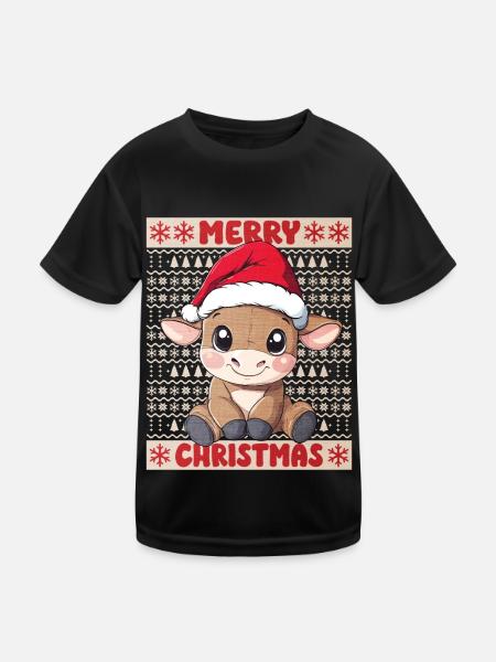 Bull Bull Christmas Cute Cute Christmassy - Kids Functional T-Shirt - black - Front