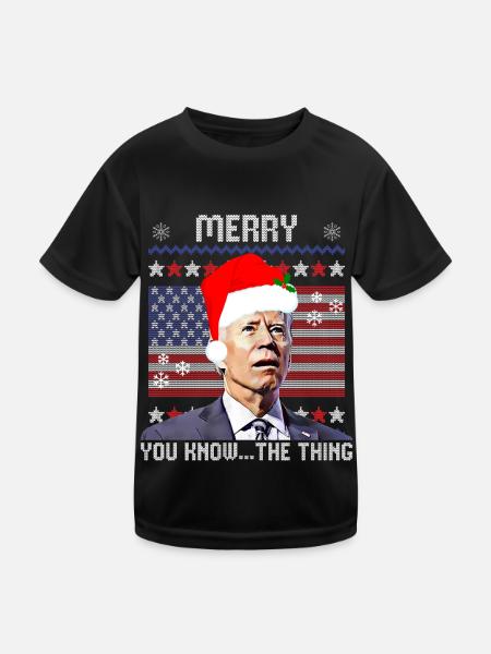 Joyeux vous savez la chose, Noël Biden 2022, - T-shirt sport Enfant - noir - Devant