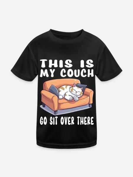 Cat, Couch, Sofa, Funny, Humor, Typical, Cartoon - Kids Functional T-Shirt - black - Front