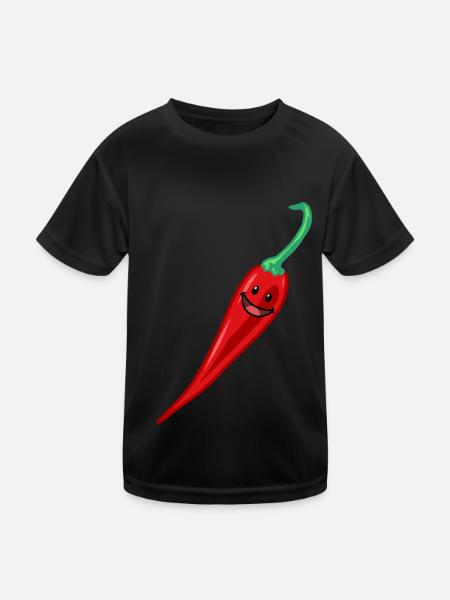 Chili Chilischote Pepperoni Gewürz Gemüse Vegan - Kinder Funktions-T-Shirt - Schwarz - Vorne
