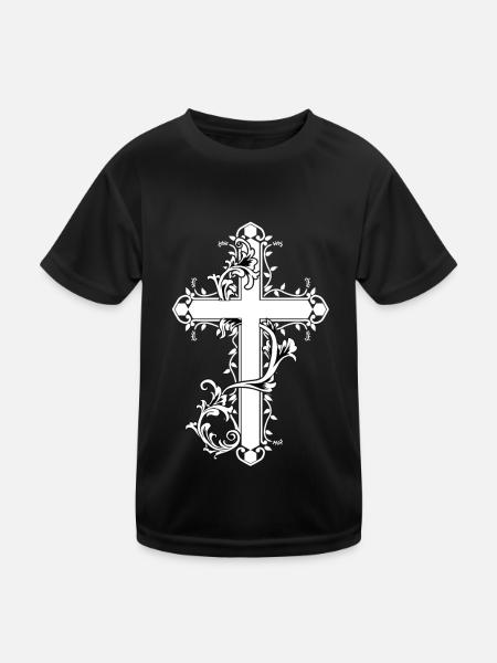 Kreuz Kreuze Barock Religion Symbole Kirche Jesus - Kinder Funktions-T-Shirt - Schwarz - Vorne