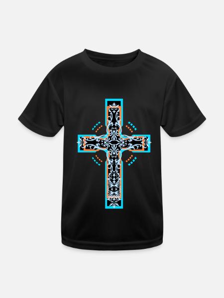 Kreuz Kreuze Jesus Kirche Gott Papst Kruzifix - Kinder Funktions-T-Shirt - Schwarz - Vorne