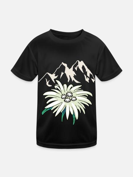 Mountains mountains peaks Edelweiß Blume Tirol - Kids Functional T-Shirt - black - Front