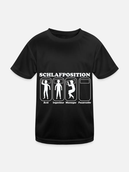 Schlafposition Feuerwehr - Kinder Funktions-T-Shirt - Schwarz - Vorne
