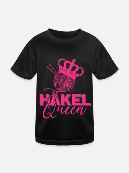 Häkel Queen Garn Stricknadel Handarbeit - Kinder Funktions-T-Shirt - Schwarz - Vorne