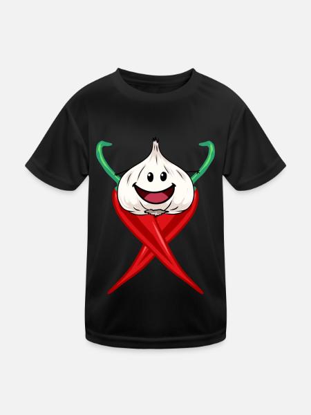 Chilli scharfe Gewürze Knoblauch Zwiebel Kochkunst - Kinder Funktions-T-Shirt - Schwarz - Vorne