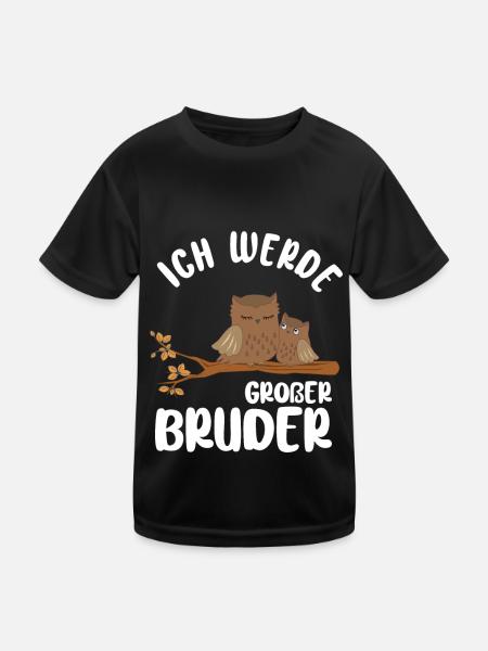 Großer Bruder Eule - Ich werde Großer Bruder - Kinder Funktions-T-Shirt - Schwarz - Vorne