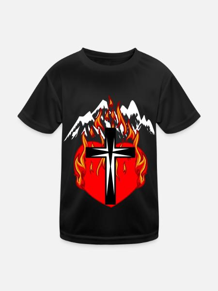 Mountaineers Mountaineering Heart Fire Flame Mountains - Kids Functional T-Shirt - black - Front