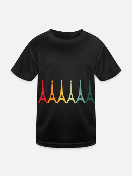 Eiffel Tower Paris Retro France Skyline - Kids Functional T-Shirt - black - Front