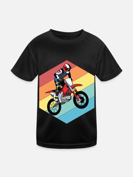 Motorcycle Retro Race Motocross Offroad - Kids Functional T-Shirt - black - Front