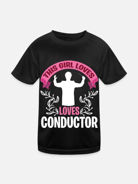 Girl loves conductor conducting with baton - Kids Functional T-Shirt - black - Front