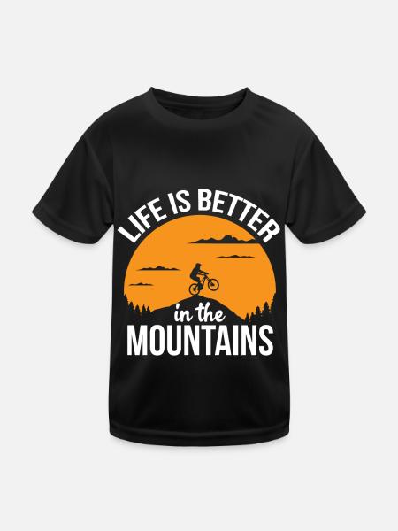 Berge Radfahren Wandern Gipfel Alpen Outdoor - Kinder Funktions-T-Shirt - Schwarz - Vorne