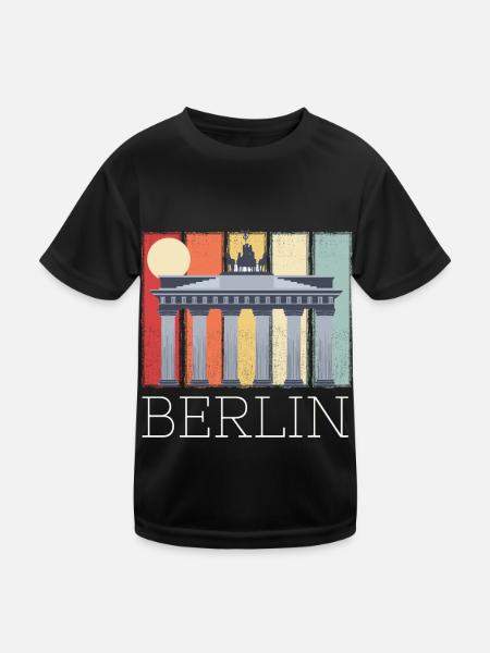 Brandenburg Gate Berlin Moon Germany - Kids Functional T-Shirt - black - Front