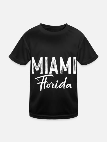 Miami Florida with palm trees sun and sea - Kids Functional T-Shirt - black - Front