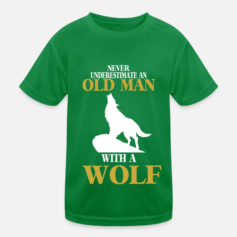 Wolf with old man full moon Wolf pack Kids Functional T-Shirt